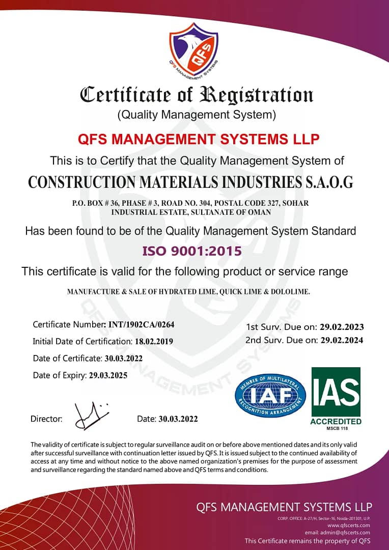 Quality Policy - CMI Oman Company ISO CERTIFICATE CMI OMAN